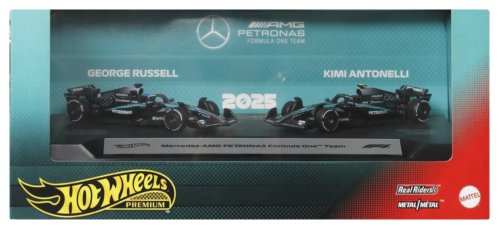 Formula 1 Hot Wheels Premium Die-Cast Fordon 2-Paket i Skala 1:64 Team Mercedes-AMG PETRONAS