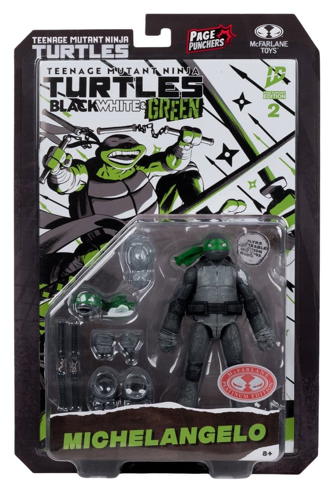 Teenage Mutant Ninja Turtles Page Punchers Actionfigur Michelangelo (Svart Vitt & Grön) (Röd Platinum Edition) 13 cm