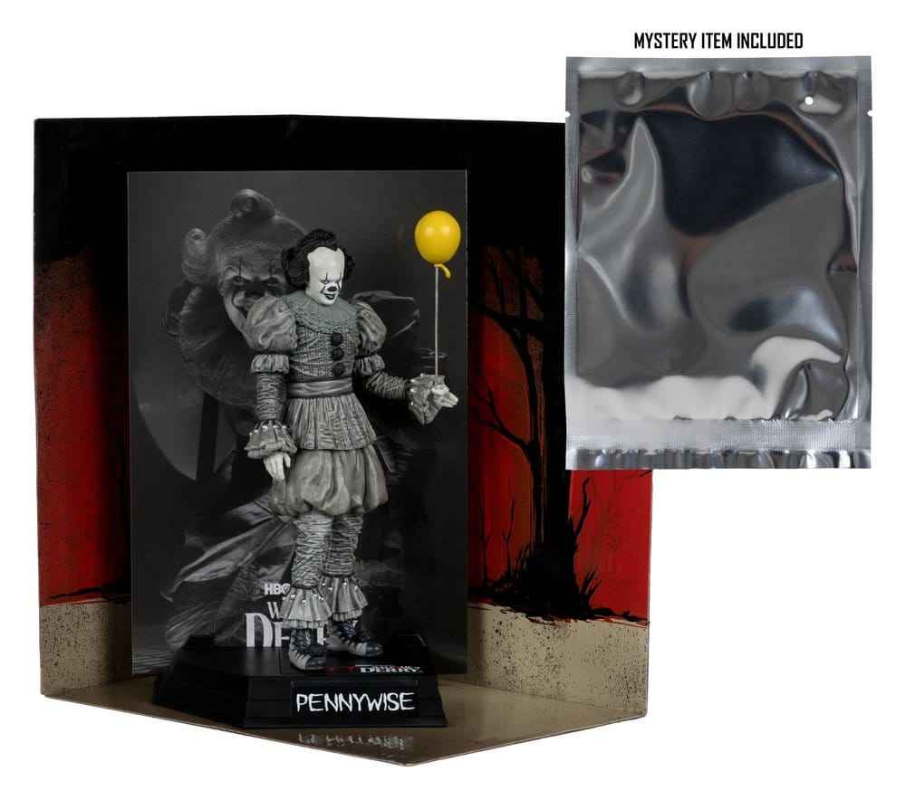 IT Welcome to Derry Movie Maniacs Figur Pennywise (Svart & Vit) 16 cm