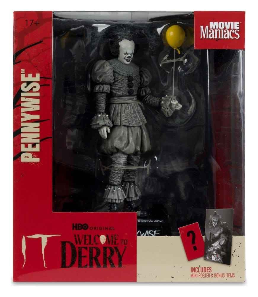 IT Welcome to Derry Movie Maniacs Figur Pennywise (Svart & Vit) 16 cm
