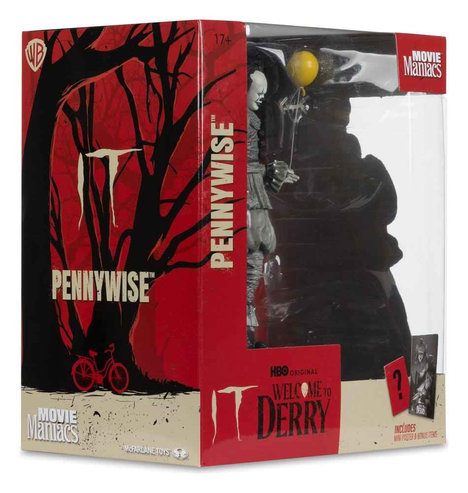 IT Welcome to Derry Movie Maniacs Figur Pennywise (Svart & Vit) 16 cm