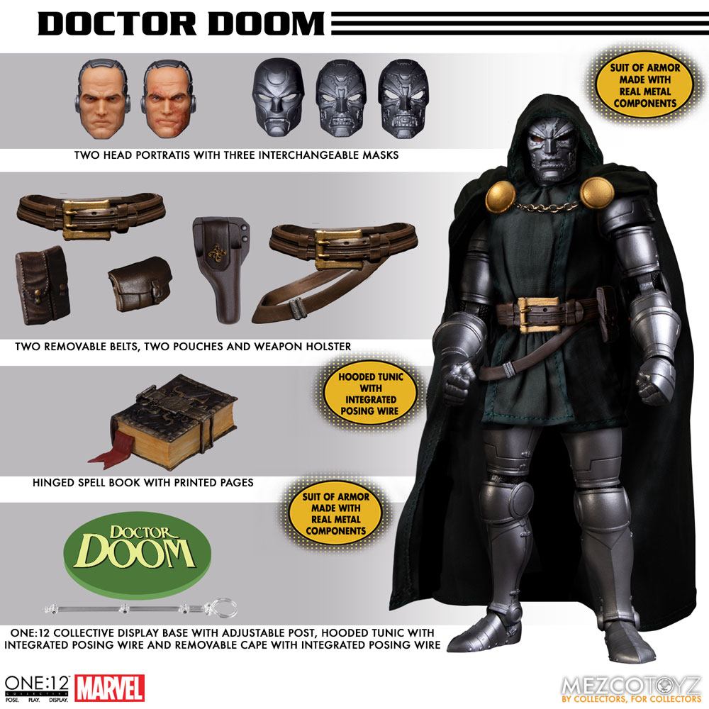 Marvel Action Figure 1/12 Doctor Doom 17 cm - Detailed Collectible Figure with Metal Components and Interactive Features
