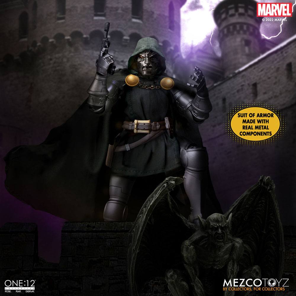 Marvel Action Figure 1/12 Doctor Doom 17 cm - Detailed Collectible Figure with Metal Components and Interactive Features