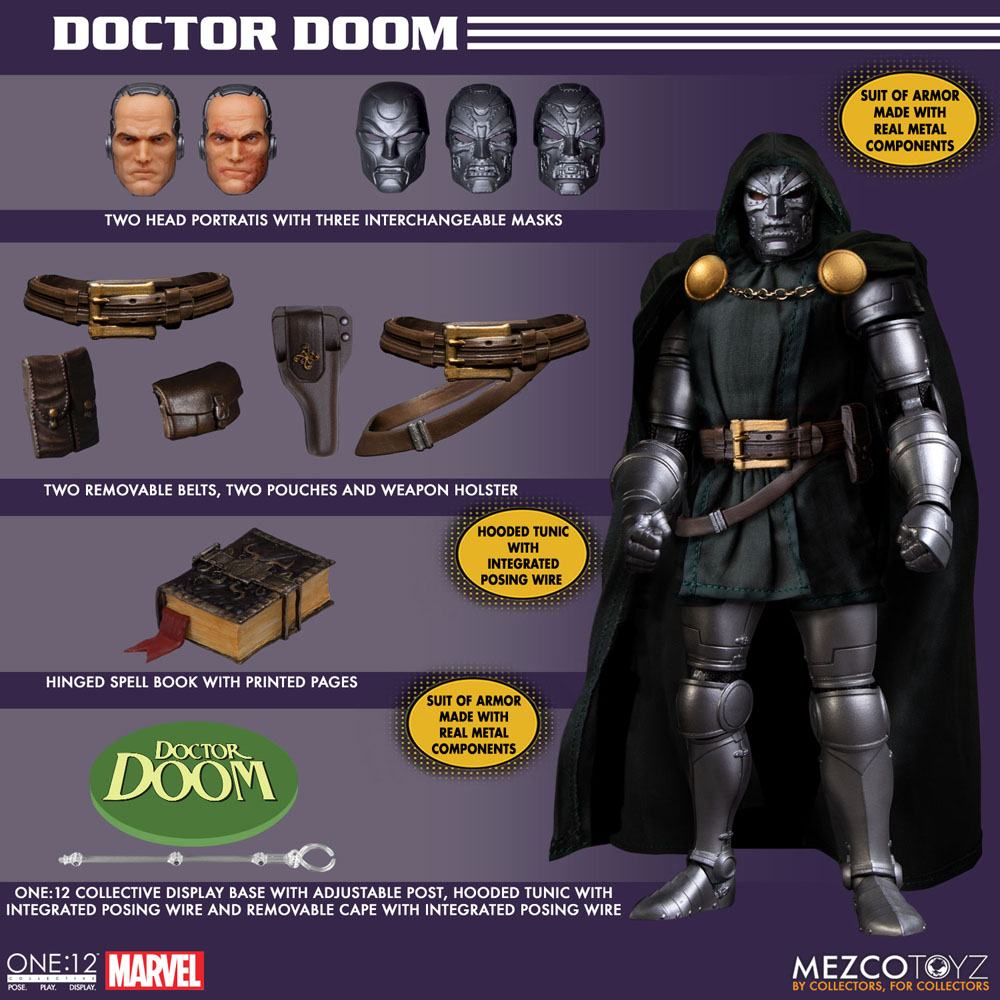 Marvel Action Figure 1/12 Doctor Doom 17 cm - Detailed Collectible Figure with Metal Components and Interactive Features