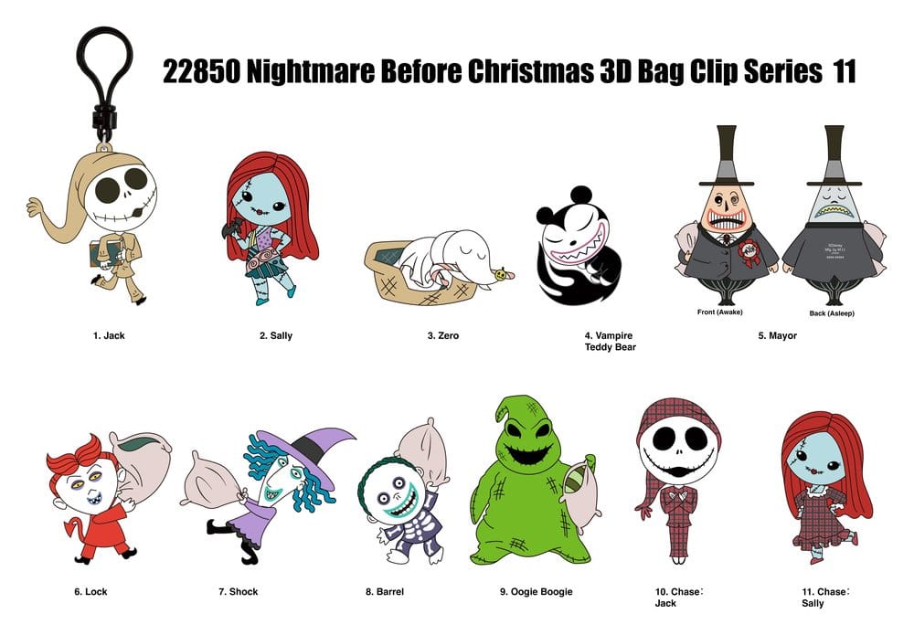 The Nightmare Before Christmas Serie 11 PVC-väskclips i 3D, Blindpåse Display med 24 stycken