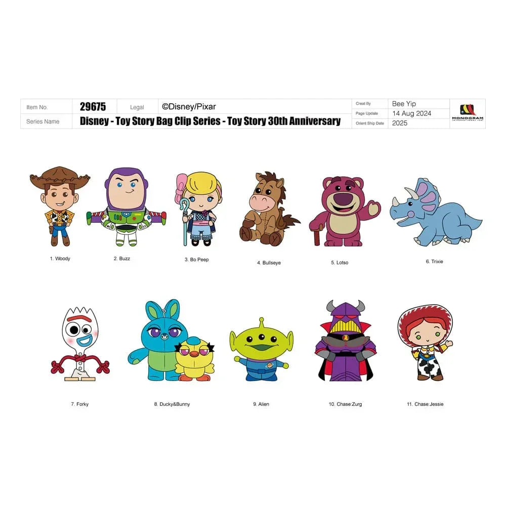 Toy Story 3D PVC Bag Clips 30-årsjubileum Serie 67 Display (24) Monogram Int.