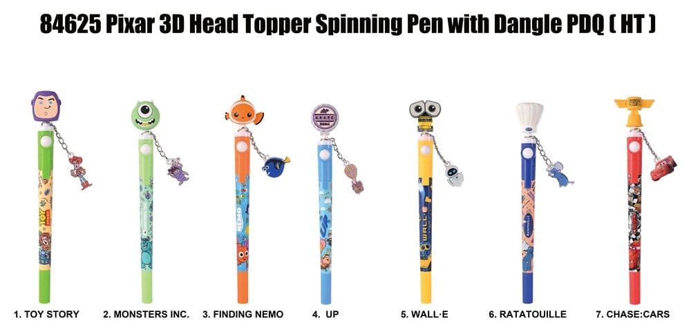 Pixar 3D toppsnurra för pennor med 12 officiella motiv