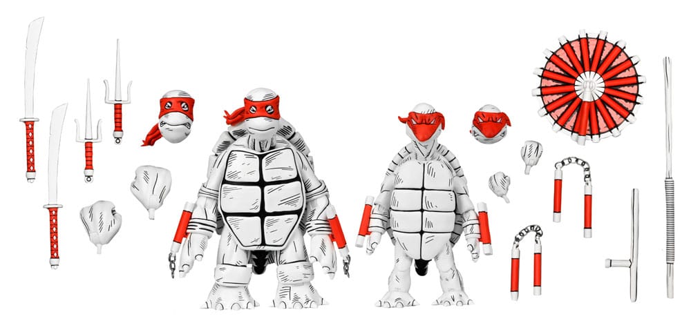 Teenage Mutant Ninja Turtles (Mirage Comics) Action Figurr 2-Pack Black and White - Första Skisserna NECA