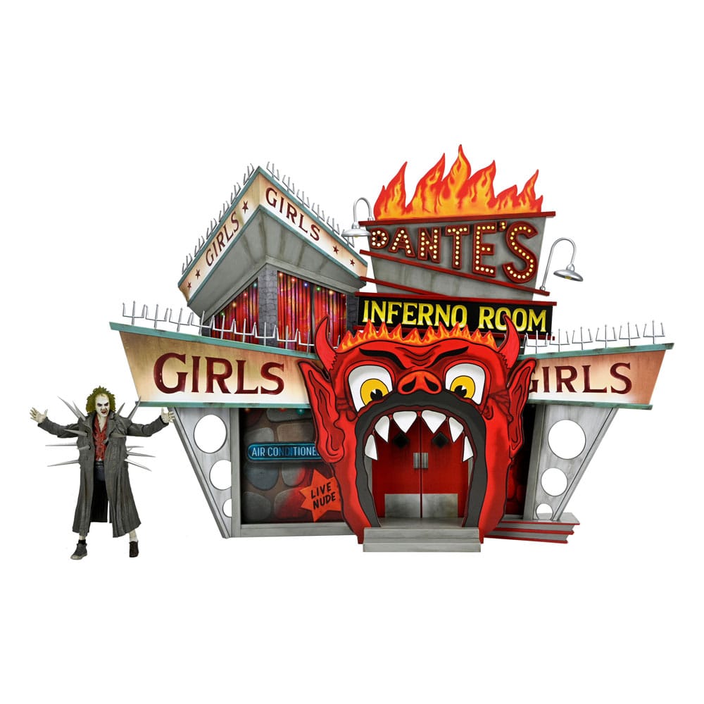 Beetlejuice (1988) Diorama Trenchcoat med Spikar Inferno Room Deluxe Set NECA