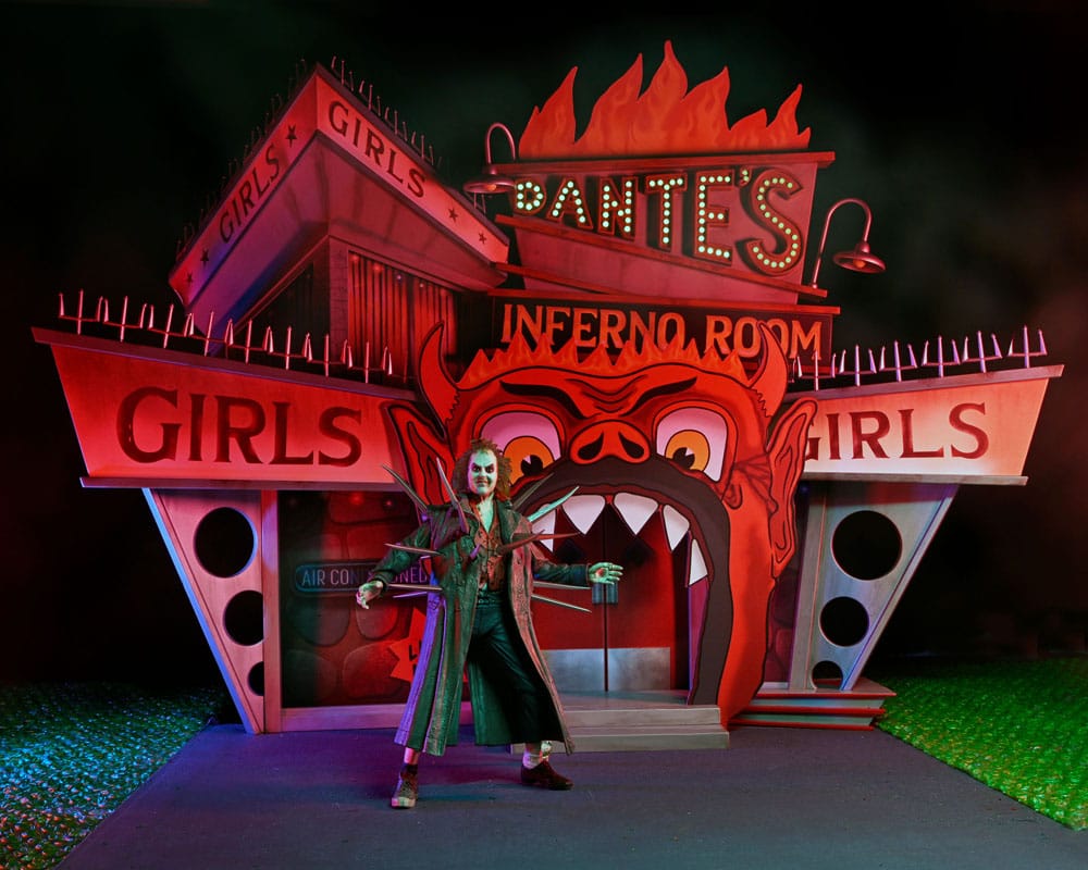 Beetlejuice (1988) Diorama Trenchcoat med Spikar Inferno Room Deluxe Set NECA