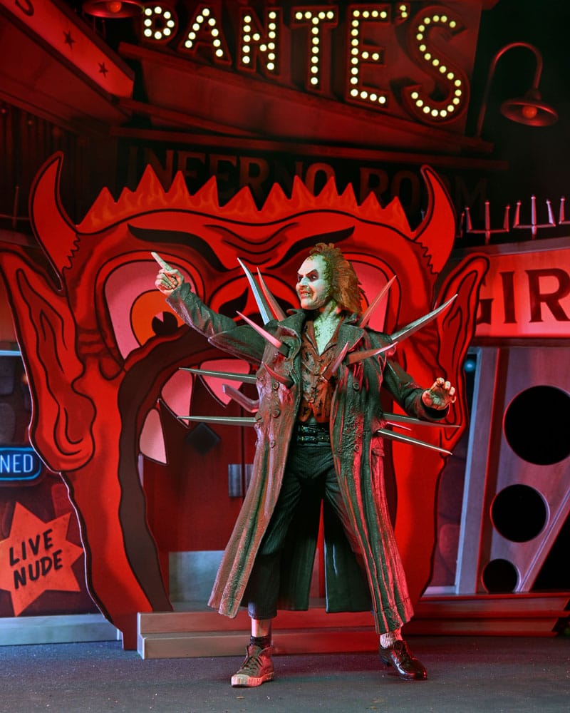 Beetlejuice (1988) Diorama Trenchcoat med Spikar Inferno Room Deluxe Set NECA