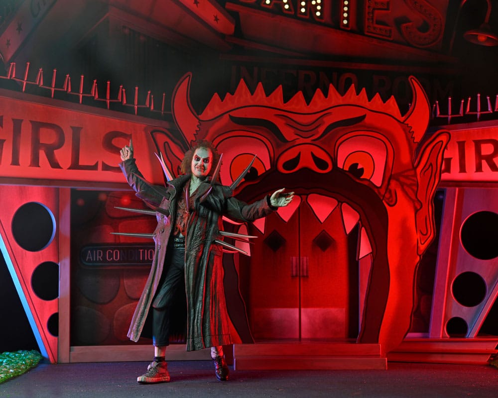 Beetlejuice (1988) Diorama Trenchcoat med Spikar Inferno Room Deluxe Set NECA