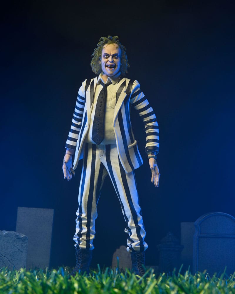 Beetlejuice 1988 Actionfigur i Svart och Vit Randig Kostym 18 cm NECA