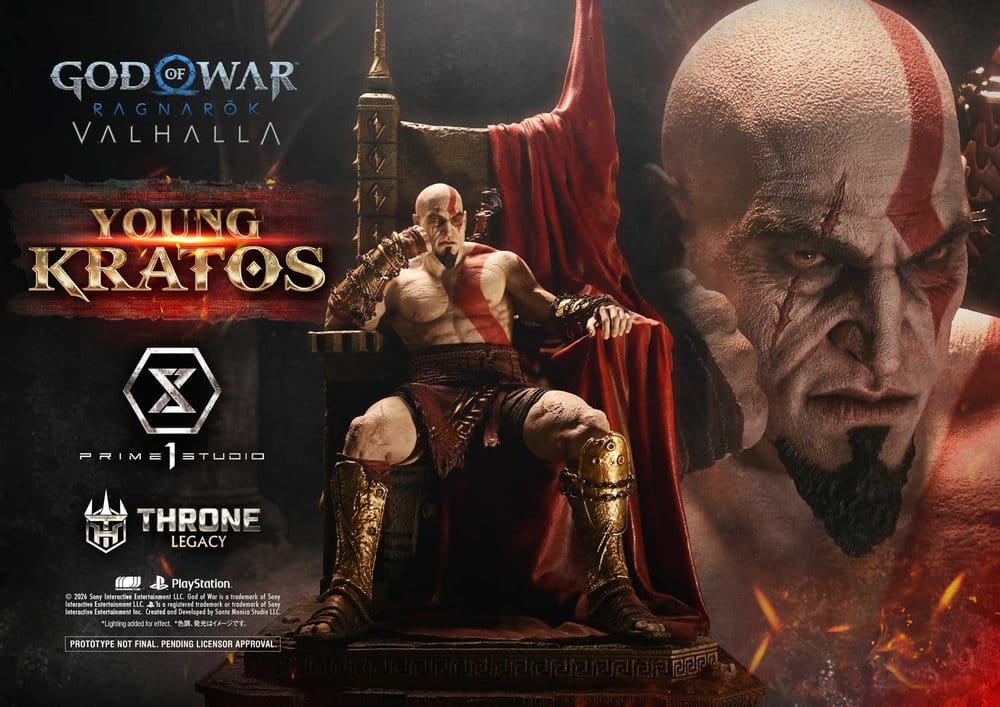 Throne Legacy God of War Series Statue 1/3 Ragnarok Young Thyself Kratos 91 cm