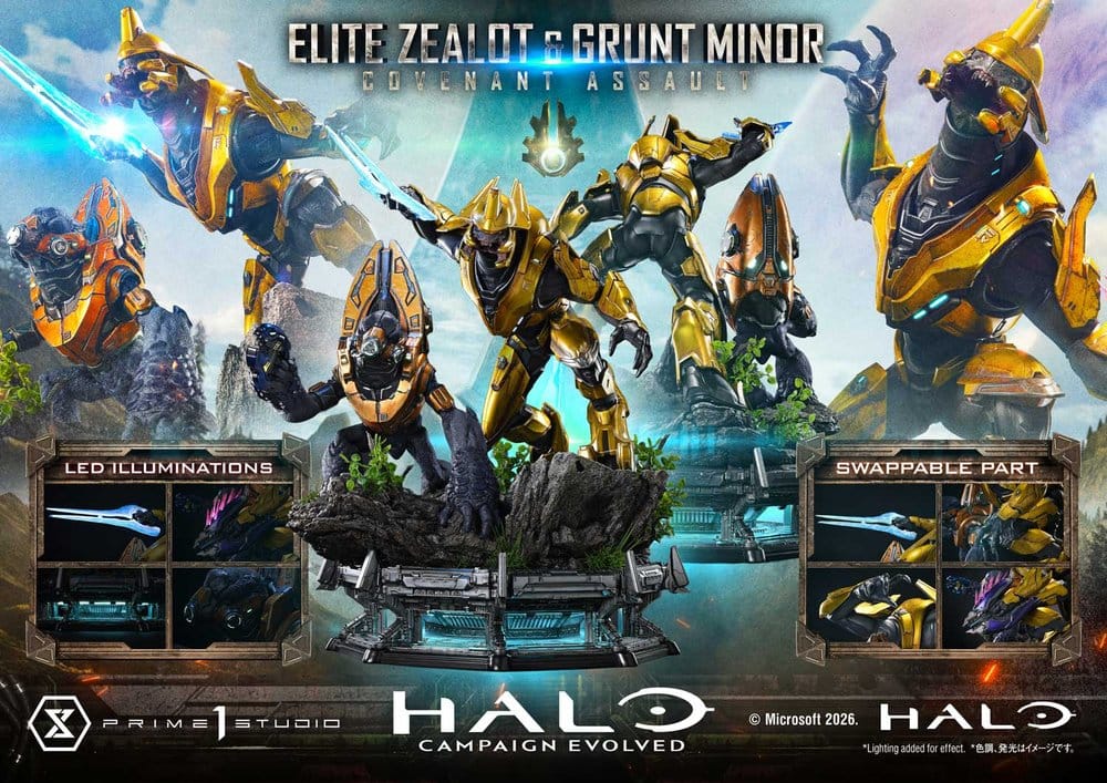 Halo: Campaign Evolved Ultimate Premium Masterline Series Statue 1/4 Elite Zealot & Grunt Minor: Covenant Assault 81 cm
