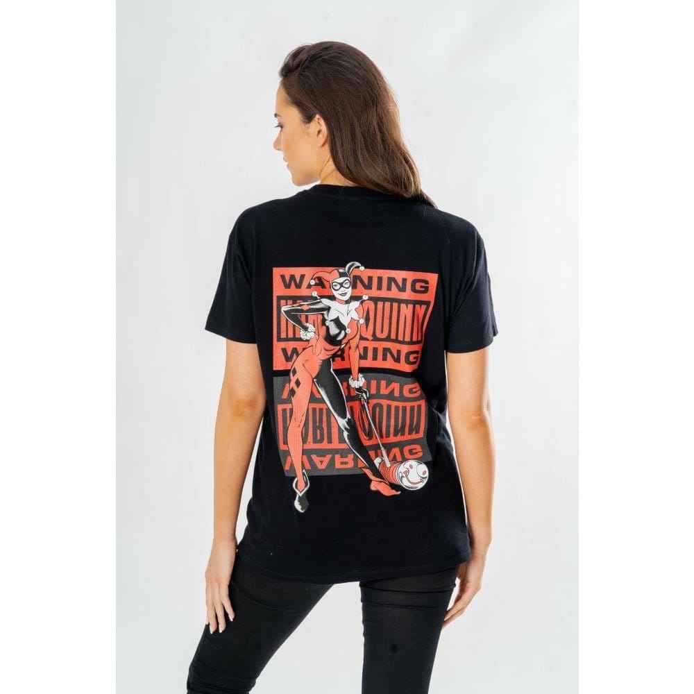 DC Comics T-shirt Harley Quinn Fram och Bak Varning Storlek XXL