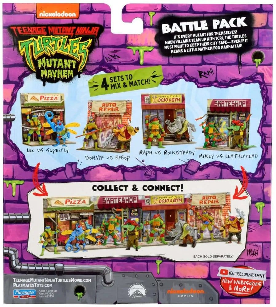 Teenage Mutant Ninja Turtles: Mutant Mayhem Battle Pack actionfigurer Raphael vs. Rocksteady 11 cm