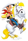 Lucky Luke-resinfigur Lucky Luke på bakvåld Jolly Jumper 25 cm
