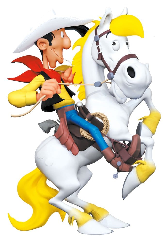 Lucky Luke-resinfigur Lucky Luke på bakvåld Jolly Jumper 25 cm