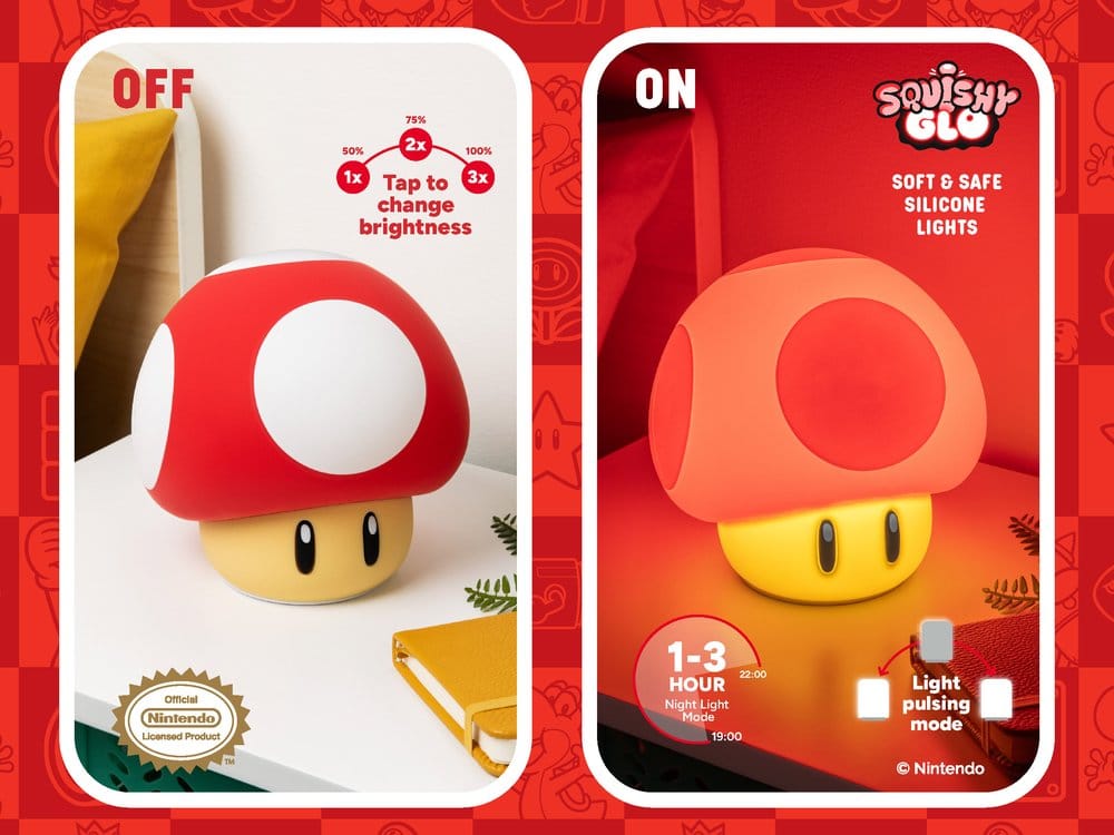 Super Mario SquishyGlo silikonlampa Super Mushroom uppladdningsbar 15 cm