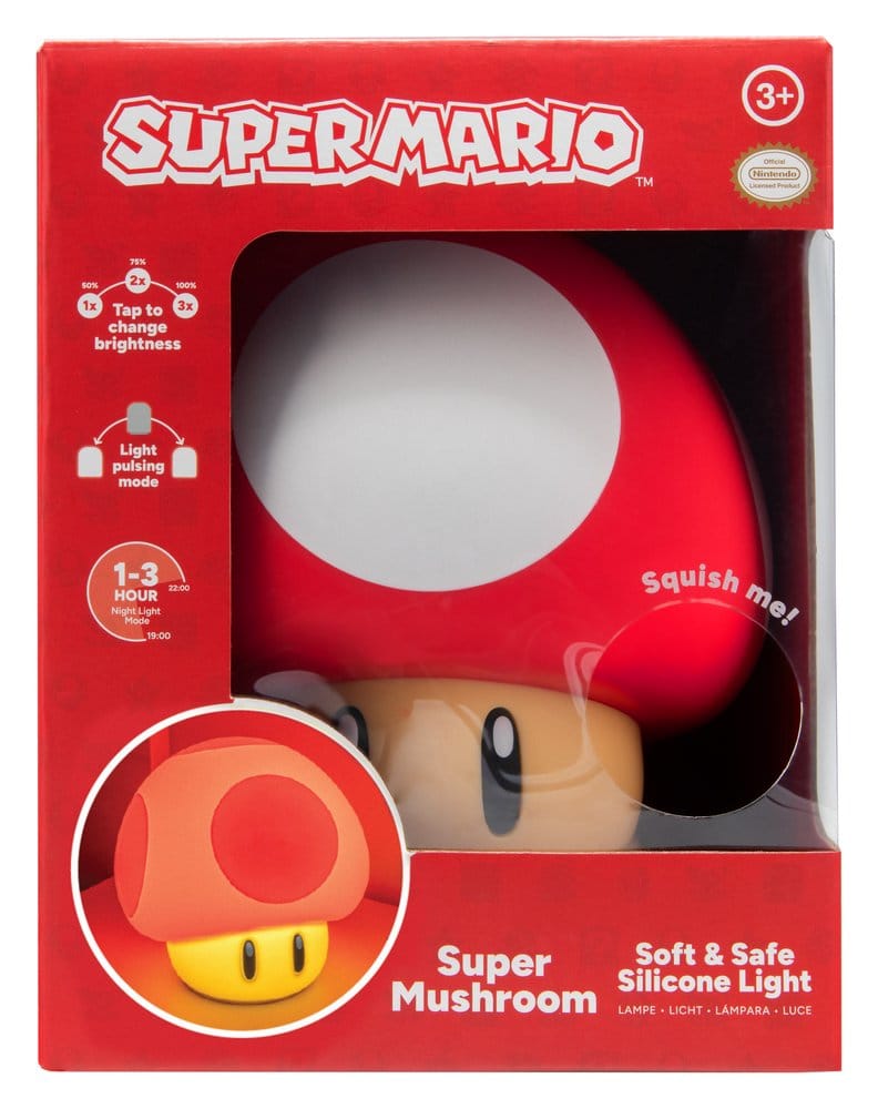 Super Mario SquishyGlo silikonlampa Super Mushroom uppladdningsbar 15 cm