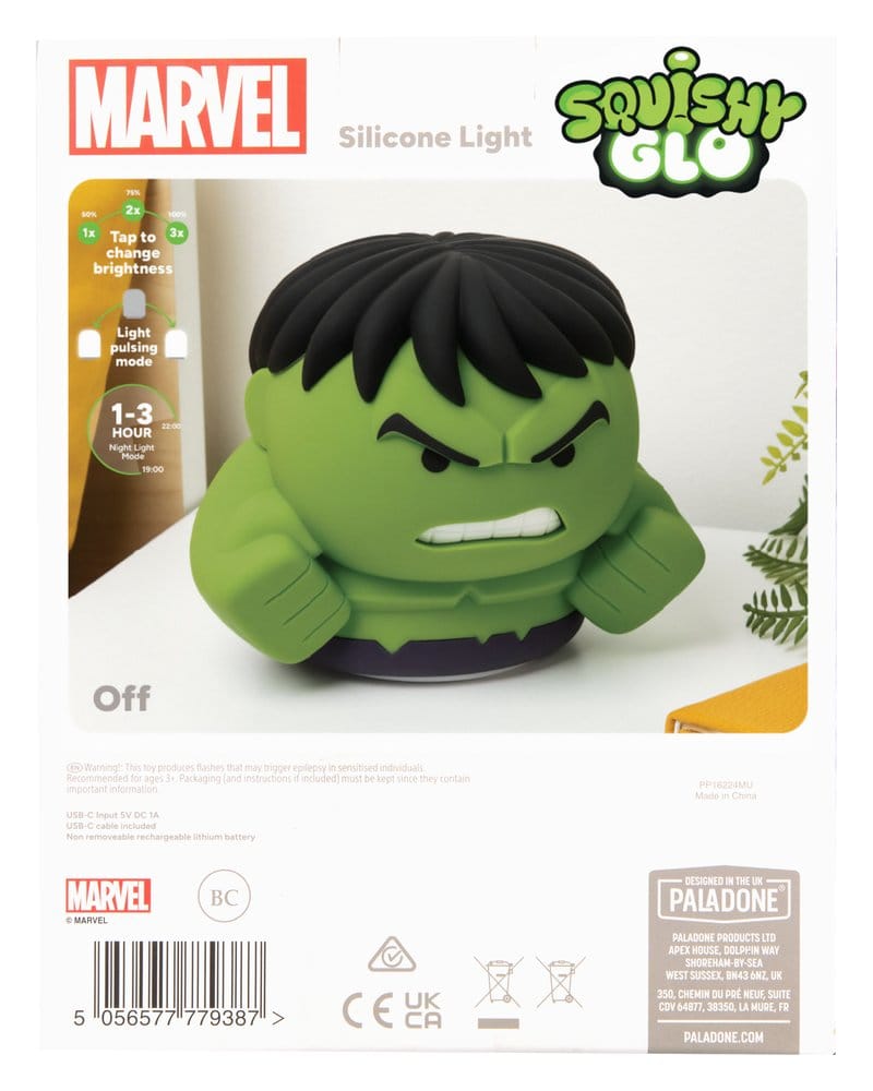 Marvel Universe SquishyGlo silikonlampa Hulk uppladdningsbar 15 cm