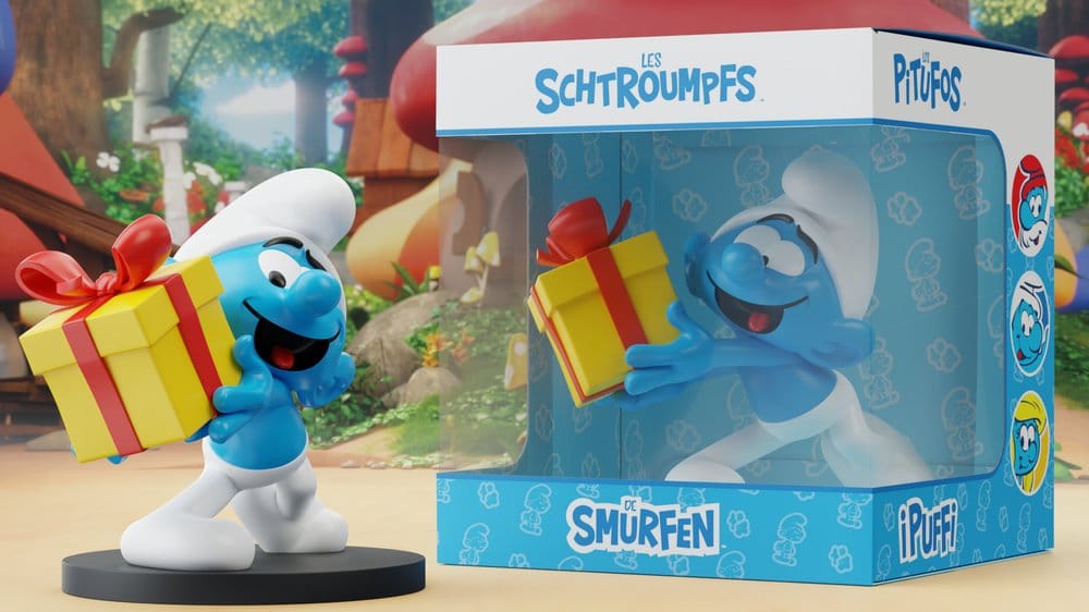 Smurfarna Figur Jokey Smurf med Present 10 cm