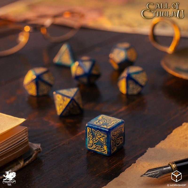 Call of Cthulhu 7:e Utgåvan Tärningsset med 7 Blå-gröna och Guld