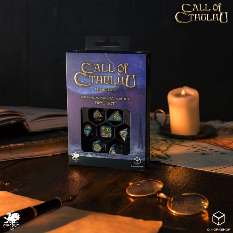 Call of Cthulhu 7:e Utgåvan Tärningsset med 7 Blå-gröna och Guld