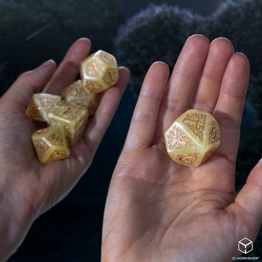 Elvish Jumbo Dice Set of 7 (Shimmering Beige & Copper)