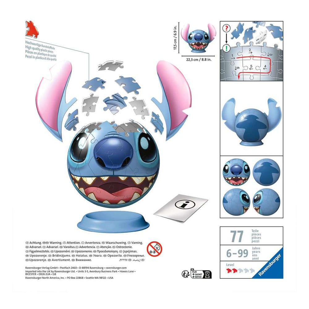 Lilo & Stitch 3D Pusselball med Öron Stitch (77 bitar) Ravensburger