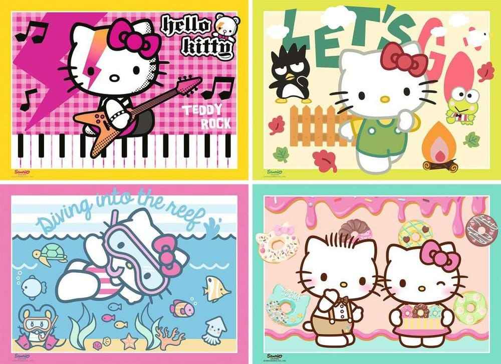Hello Kitty Pussel 4-Pack Låt Oss Gå, Hello Kitty! (4x100 Bitar)