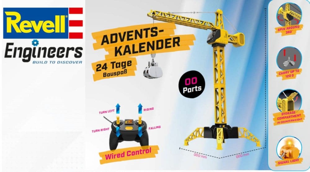 Revell Engineers Advent Calendar Mega Crane - Buildable Functional Cable-Controlled Crane with 31 Parts