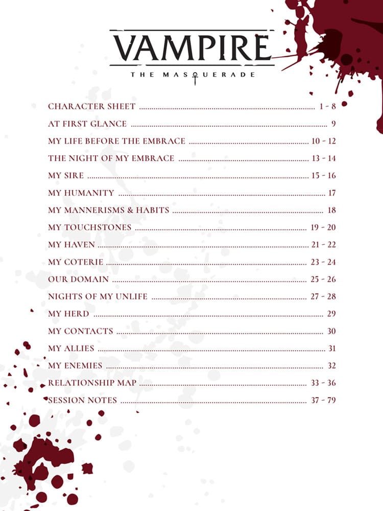 Vampire: The Masquerade 5th Edition RPG Journal - Expanded Character Sheet Journal Renegade