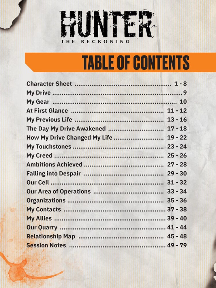 Hunter: The Reckoning 5th Edition RPG Journal – Expanded Character Sheet Journal Renegade