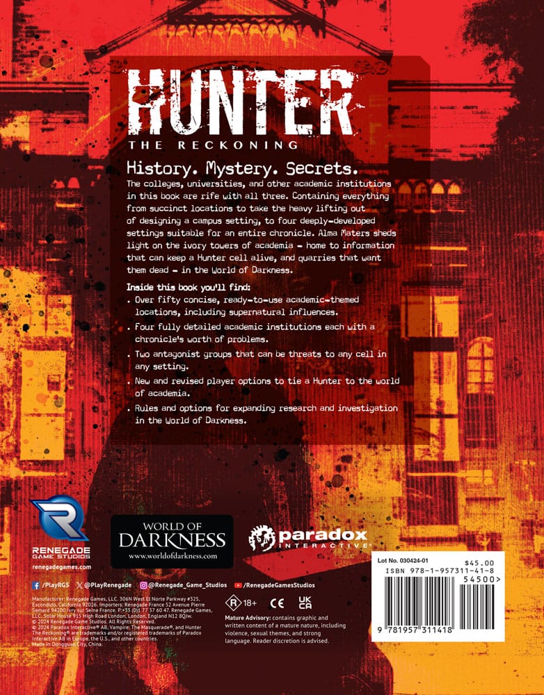 Hunter: The Reckoning 5th Edition RPG - Alma Maters Sourcebook (Engelsk Version) Renegade