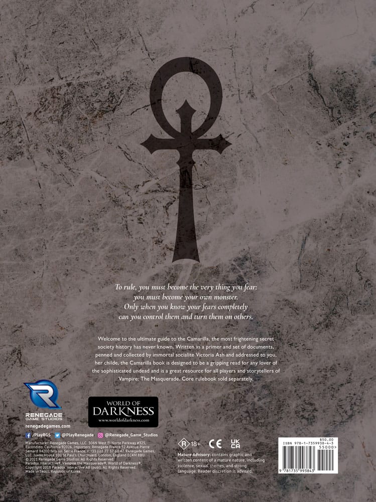 Vampire: The Masquerade 5th Edition RPG Bok Camarilla Källa *Engelska Version* Renegade