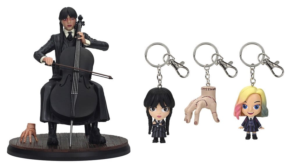 Wednesday-figur med cello och symbolisk nyckelring, 20 cm