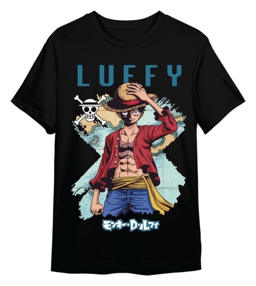 One Piece T-Shirt Monkey D. Luffy Mapa Black