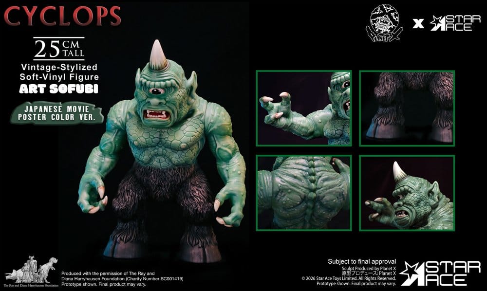 Ray Harryhausen (Art Sofubi) Soft-Vinyl Figure Cyclops Vintage-Stylized Japanese Movie Poster Color Ver. 25 cm