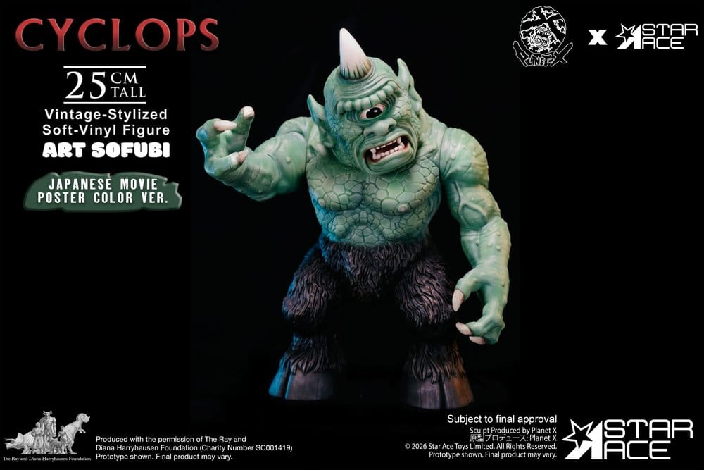 Ray Harryhausen (Art Sofubi) Soft-Vinyl Figure Cyclops Vintage-Stylized Japanese Movie Poster Color Ver. 25 cm