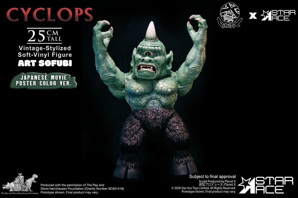 Ray Harryhausen (Art Sofubi) Soft-Vinyl Figure Cyclops Vintage-Stylized Japanese Movie Poster Color Ver. 25 cm