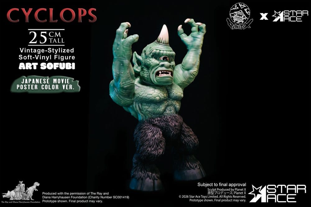 Ray Harryhausen (Art Sofubi) Soft-Vinyl Figure Cyclops Vintage-Stylized Japanese Movie Poster Color Ver. 25 cm