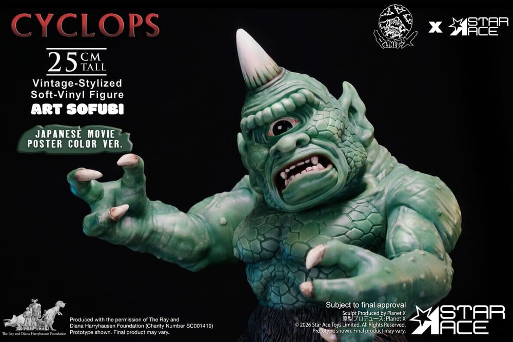 Ray Harryhausen (Art Sofubi) Soft-Vinyl Figure Cyclops Vintage-Stylized Japanese Movie Poster Color Ver. 25 cm