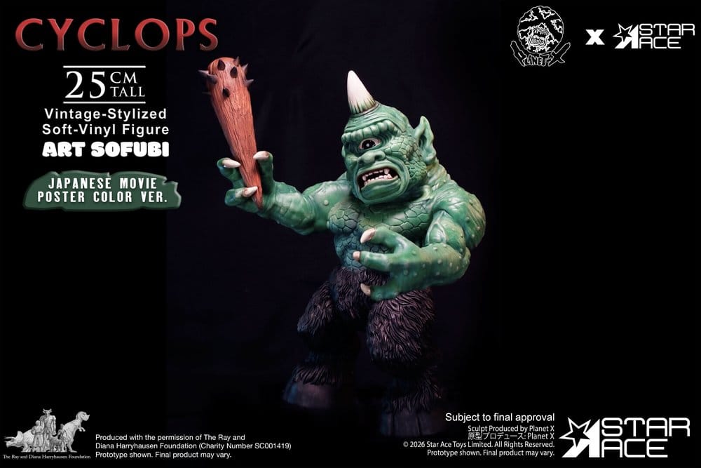 Ray Harryhausen (Art Sofubi) Soft-Vinyl Figure Cyclops Vintage-Stylized Japanese Movie Poster Color Ver. 25 cm