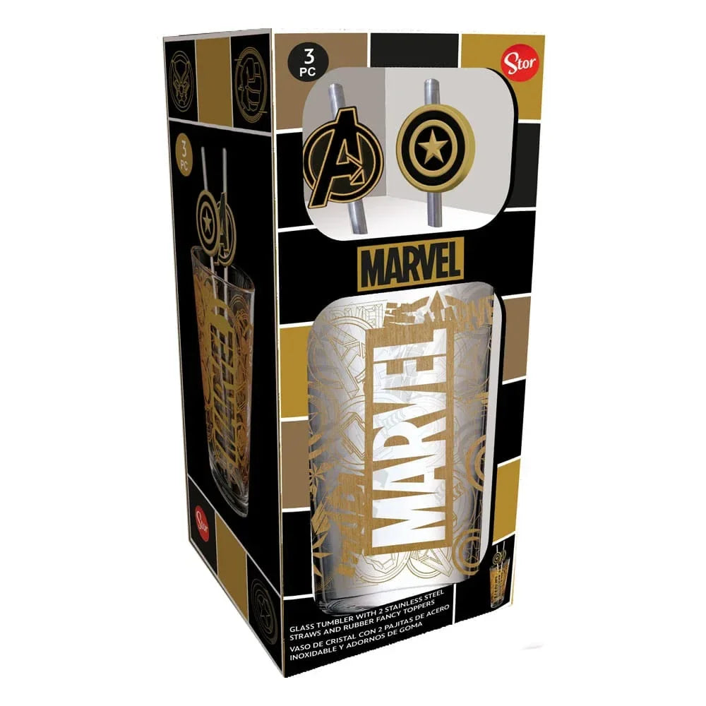 Marvel Glastumbler med sugrör och Avengers-logga 485 ml Stor