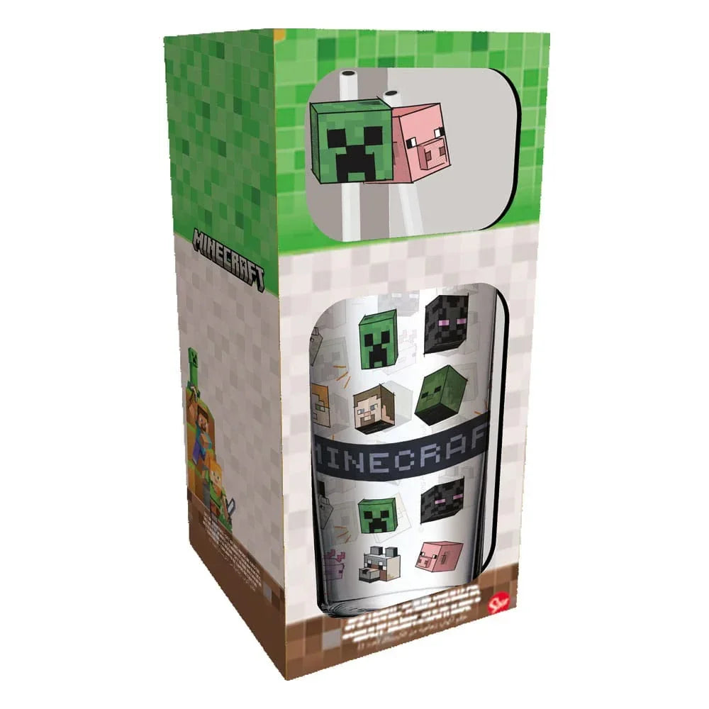 Minecraft Glas Tumbler med Sugrör 485 ml