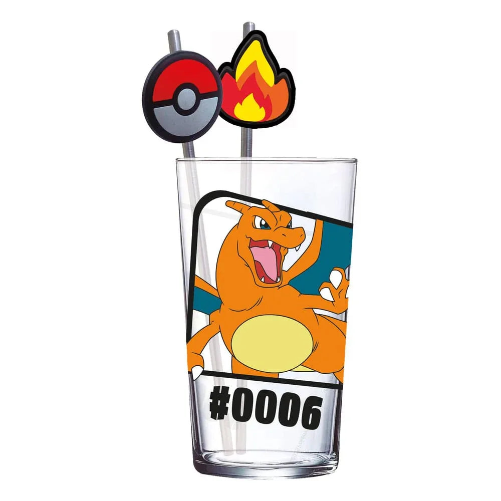 Pokémon Glas Tumbler med Sugrör Charizard 480 ml Stor