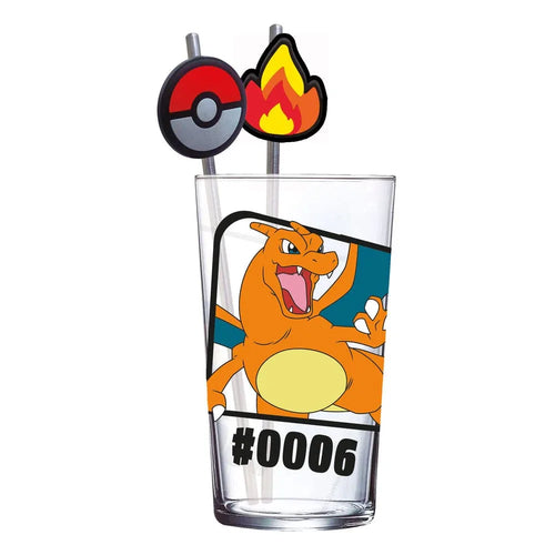 Pokémon Glas Tumbler med Sugrör Charizard 480 ml Stor