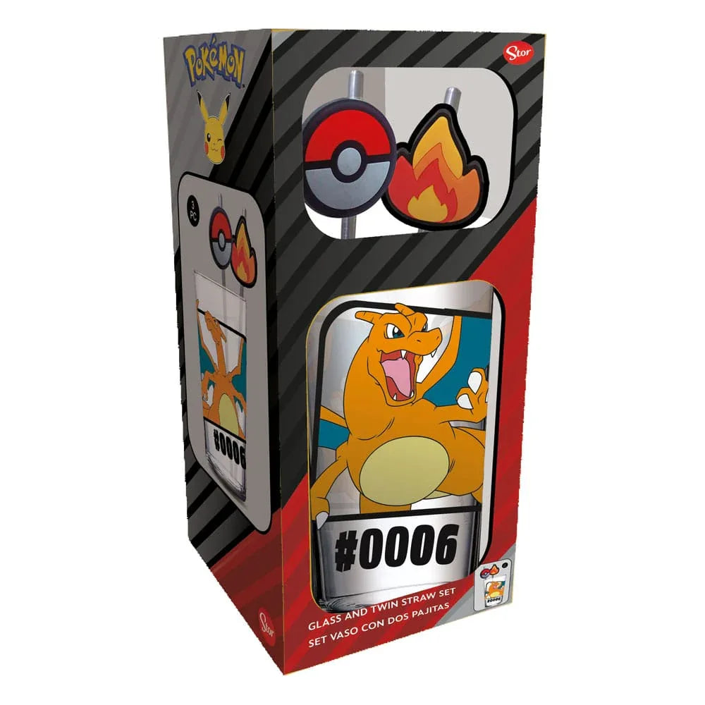 Pokémon Glas Tumbler med Sugrör Charizard 480 ml Stor